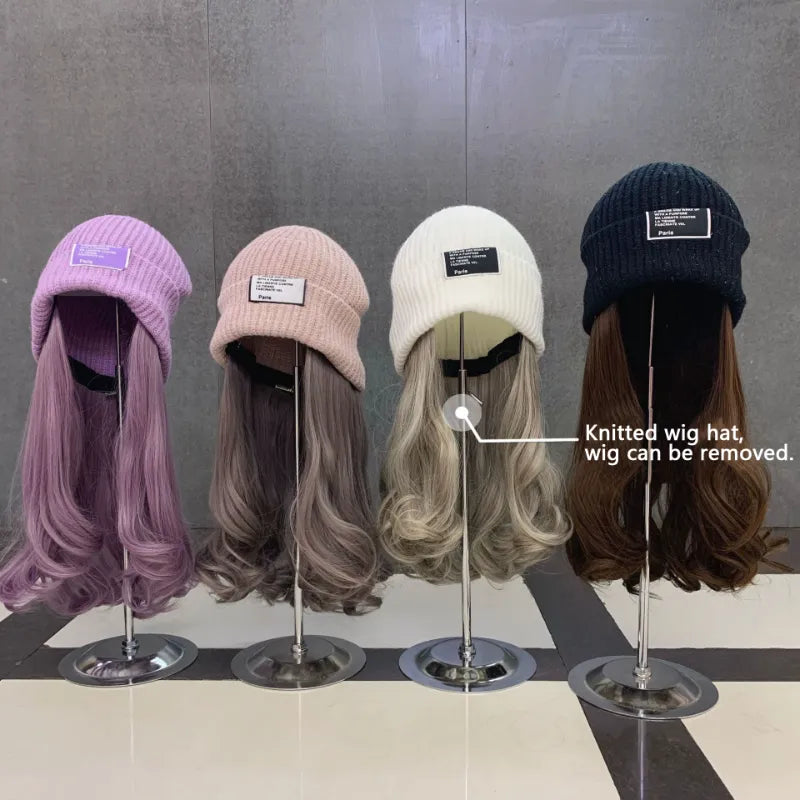 Wavy Wig Beanies - Synthetic