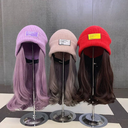 Wavy Wig Beanies - Synthetic